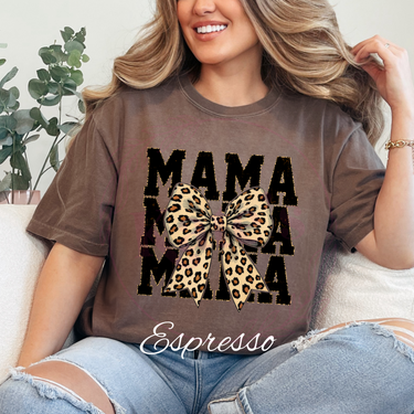 Cheetah Mama Bow Comfort Colors T-Shirt